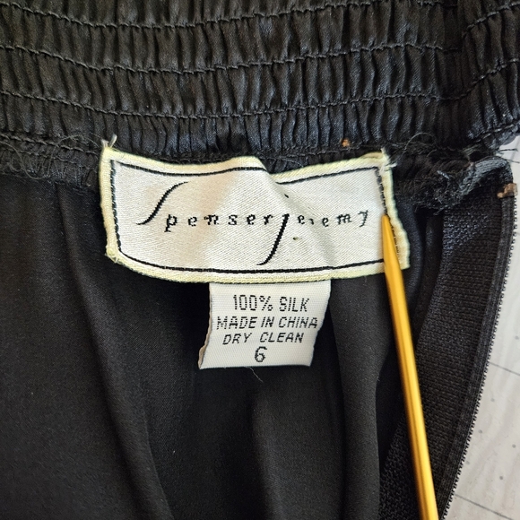 Vintage 100% Silk Pants Womens Size 6 Black High Waist Ruched Buttoned Back - Picture 11 of 12